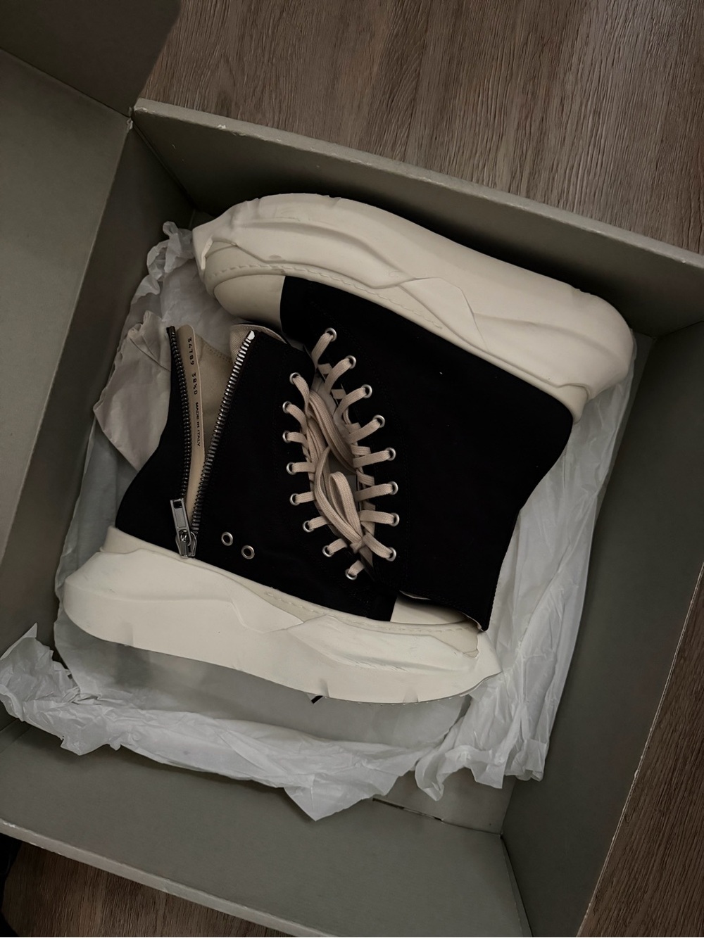 Black High-Top Platform Sneakers with Cream Soles and Side Zip